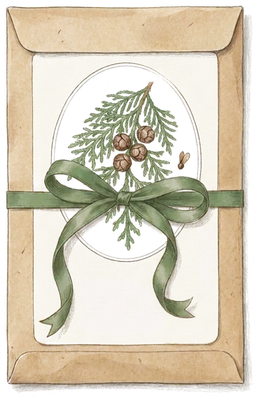 紅檜種子包，綠色緞帶